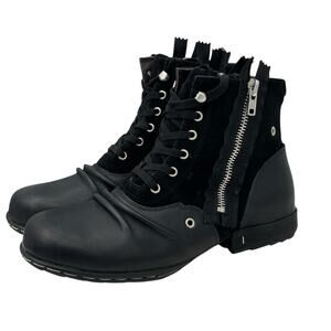 OTTO ZONE Moto Leather Suede Boots Men's 10 Black Streetwear Double Zip Biker